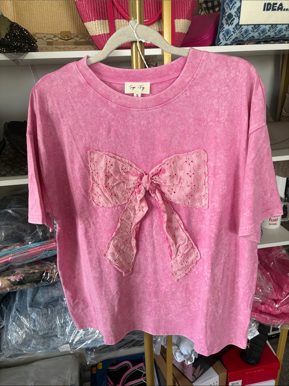 Easel Pink Eyelet Bow Short Sleeve Top — NWT - Picture 2 of 2
